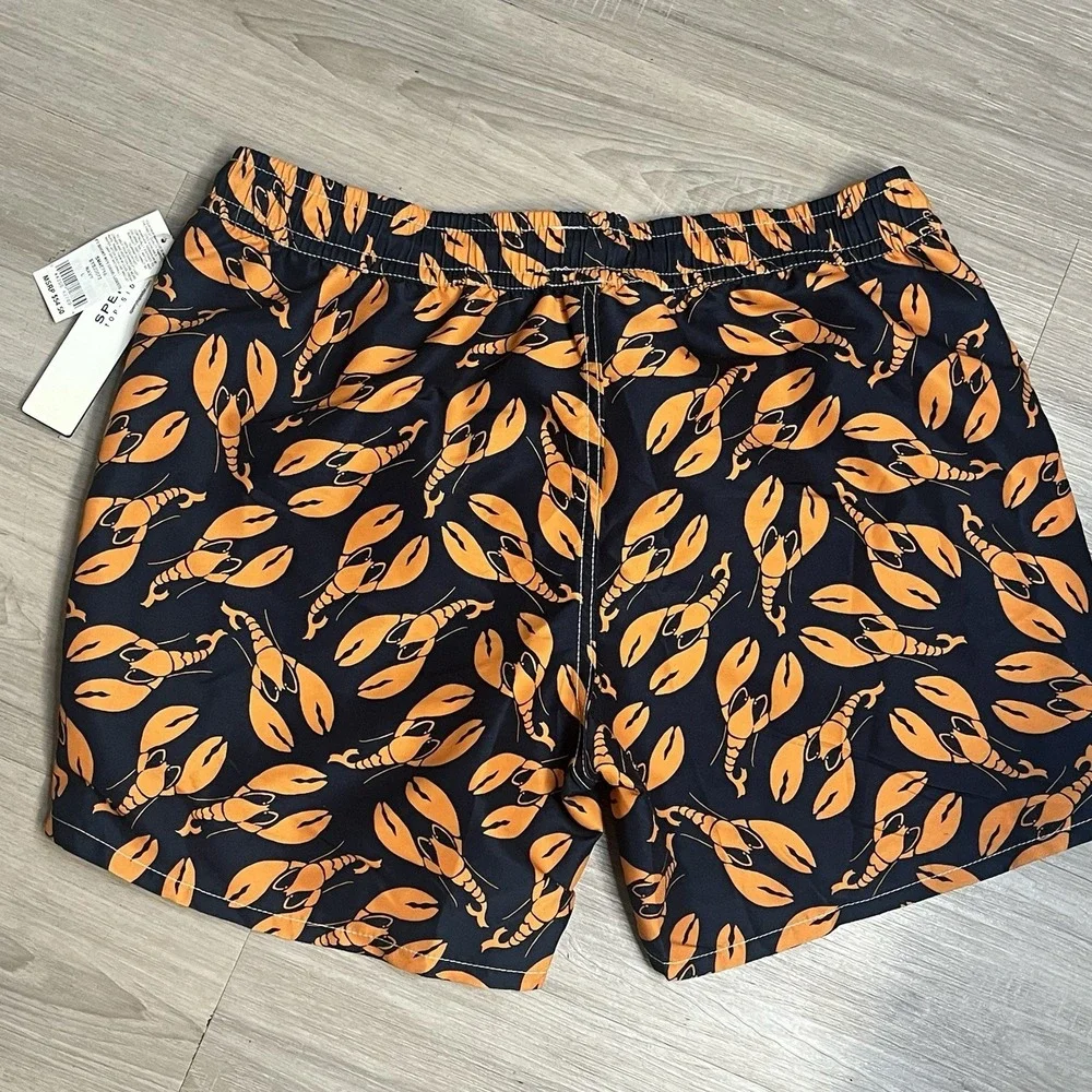 Sperry Men's Swim Trunks Navy Orange Lobster-Pockets-Stripes Large 5